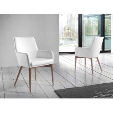 Angel Cerda Valencia armchair made of solid walnut and upholstered in white imitation leather
