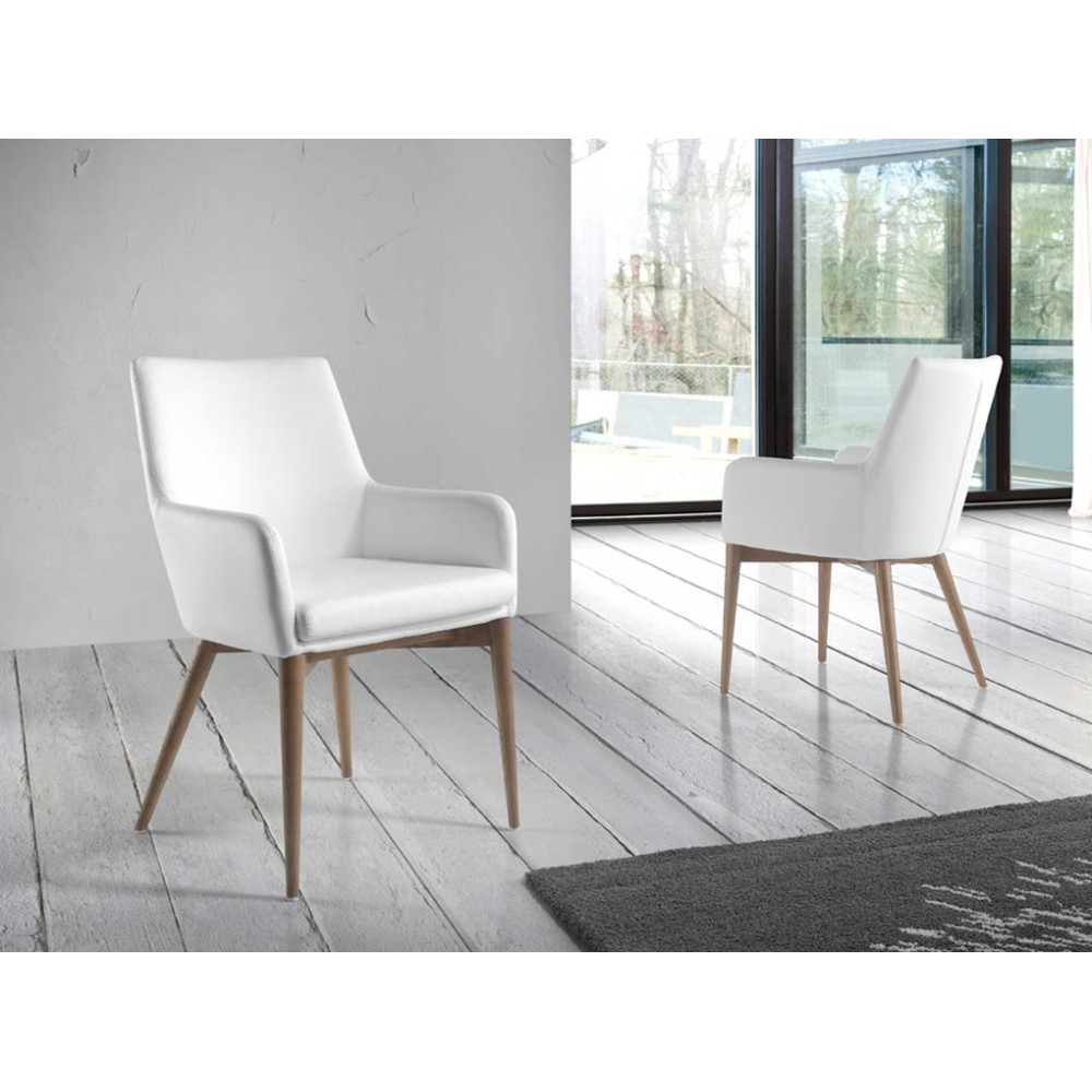 sillón cerdá valencia en madera de nogal y polipiel blanca