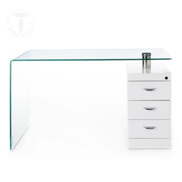 Bow office desk by Tomasucci in curved glass and chest of drawers