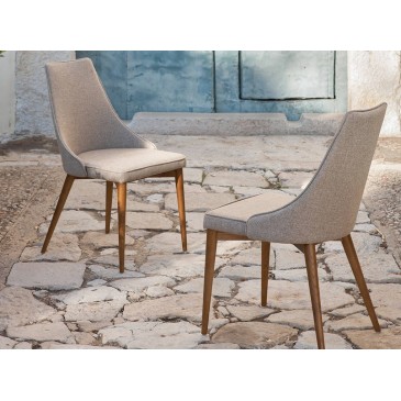 Angel Cerda set of 2 modern Sunny chairs in solid walnut and covered in fabric