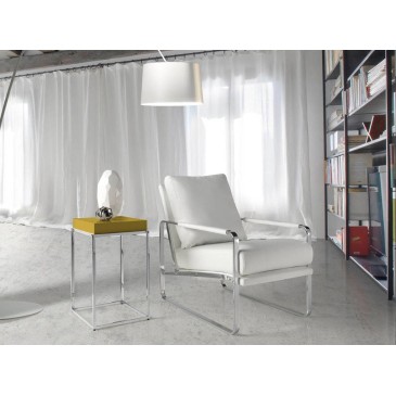 cerda wolly armchair in chromed steel and white imitation leather