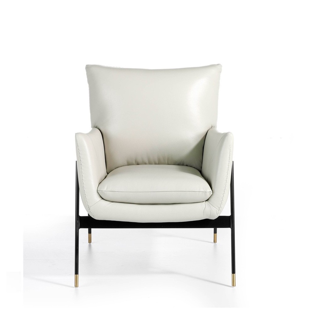 cerda metal armchair in white leather and black steel