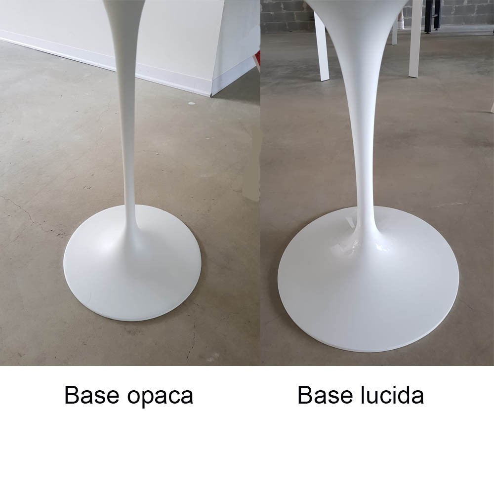 tulp ronde tafel diam van 127 tot 180 cm laminaat of marmer blad bijzonder onderstel in mat of glanzend wit gegoten aluminium