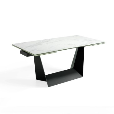 Table extensible Tekno avec structure en acier et plateau en porcelaine