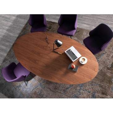 cerda platter fixed wooden table with armchairs and walnut finish