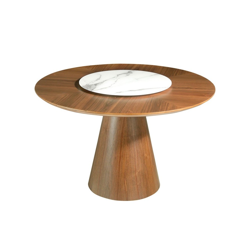cerda plato fixed wooden table with central ceramic plate