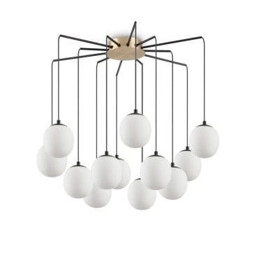 Rhapsody plafondlamp van Ideal Lux in satijn messing met 12 lampjes