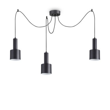 Holly suspension lamp by Ideal Lux in metal available in three finishes with fabric cable