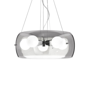 Audi-10 suspension lamp by Ideal Lux with five lights with chromed metal structure and transparent or smoked diffuser