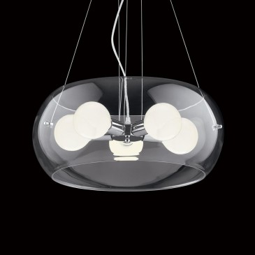 Audi-10 suspension lamp by Ideal Lux with five lights with chromed metal structure and transparent or smoked diffuser