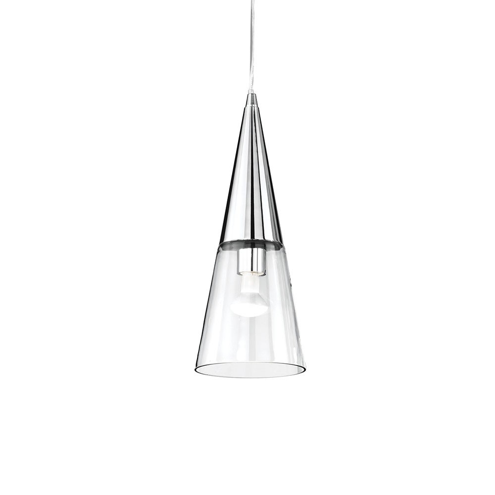 Cono suspension lamp by Ideal Lux in chrome or white metal