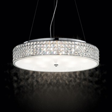 Roma suspension lamp by Ideal Lux made of chrome metal and crystal diffuser