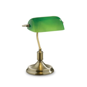 Lampada da tavolo Lawyer di Ideal Lux realizzata in metallo in tre diverse finiture con diffusore in vetro soffiato