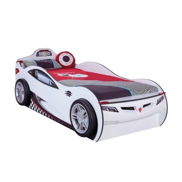 Race car shaped children's bed with a sporty design