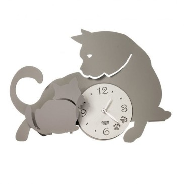 Mother Cat Wall Clock van Arti e Mestieri zwarte lasercut van metaal