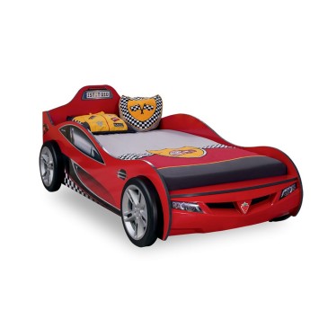 Κρεβάτι αυτοκινήτου Coupe σε MDF 90X190 για παιδιά διαθέσιμο σε κόκκινο και λευκό