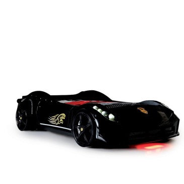 Race car bed sovrum med LED-strålkastare och ljud