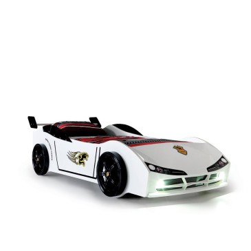 Lit de voiture de course avec feux et phares disponibles en blanc ou rouge