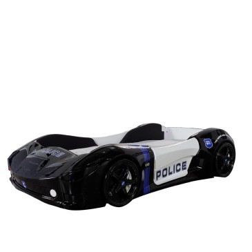 Lit de voiture de police recouvert de cuir avec lumières, sons et haut-parleur Bluetooth