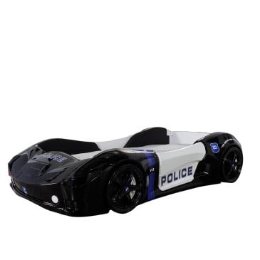 Police car bed covered in leather with lights, sounds and Bluetooth speaker