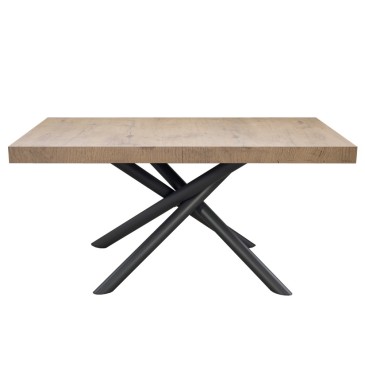 Famas Grande utdragbart bord tillverkat med svart metallstruktur och skiva i mikropartiklar av trä