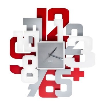 Sitter clock by Arti e Mestieri aluminum, white and red