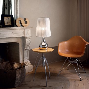 Eternity table lamp by Ideal Lux with cast metal base and organza lampshade