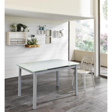 Baud Dining Table with two extensions with metal structure and glass top in two different colors