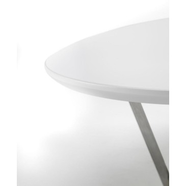 Drop-sohvapöytä metallijalalla ja valkoiseksi lakatulla mdf-tasolla