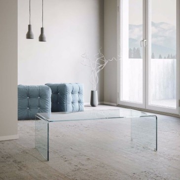 Saturn coffee table by Itamoby made of transparent curved tempered glass