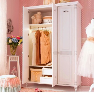 Verfijnde Romantik 3-deurs kledingkast, voor meisjes.