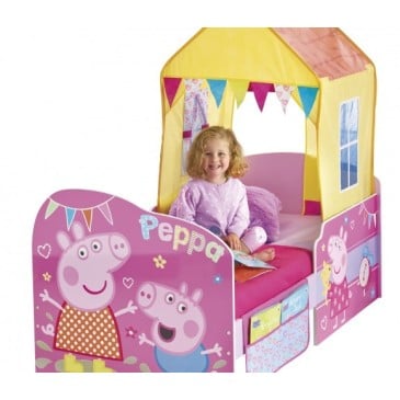 Peppa Pig -lastensänky, jossa on sisäänrakennettu talo ja monia vempaimia