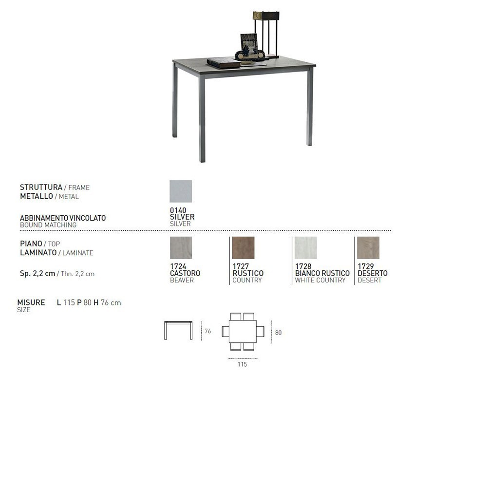Tucano table by Target Point technical sheet