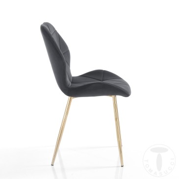 Tomasucci New Kemy stoel in massief hout en bekleed met grijs of zwart synthetisch leer