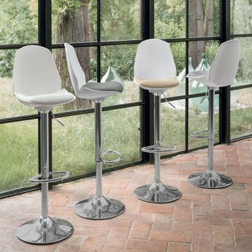 Valencia stool set of 2 in polypropylene metal and cushion in soft touch fabric made in Italy