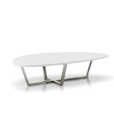 Tisch Drop mit Metallfuß und weiß lackierter MDF-Platte, geeignet für Räumlichkeiten oder Privathaushalte. Abmessungen in cm 80