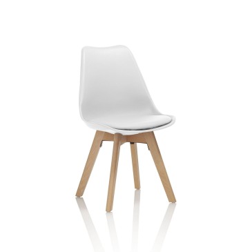 Conjunto de 4 cadeiras rústicas com assento em PVC e pernas em madeira de faia