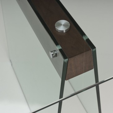 Belgium glass table in transparent tempered glass with MDF wood insert