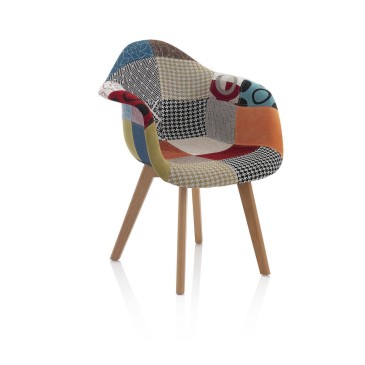 Patchwork armchair with wooden frame and upholstered in fabric
