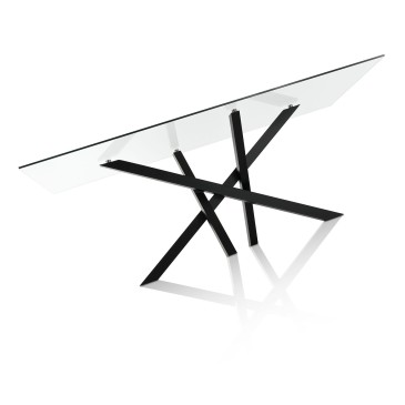 Feststehender Luxor-Tisch mit Metallstruktur und Platte aus gehärtetem Glas