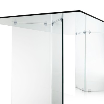 Lory-Tisch komplett aus transparentem gehärtetem Glas