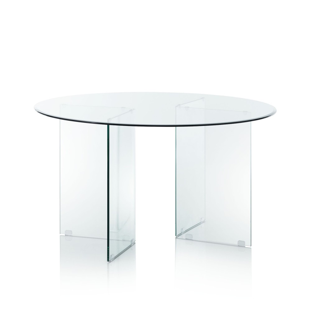 Mesa redonda de cristal Lory con un diseño moderno y minimalista