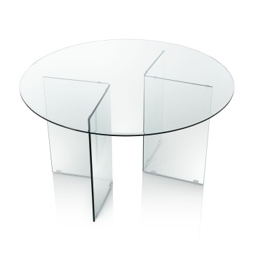 Pyöreä Lory-pöytä on valmistettu kokonaan kaarevasta karkaistusta lasista