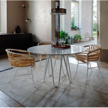 Meduse round table by Horm with metal base and top in marquinia or carrara marble