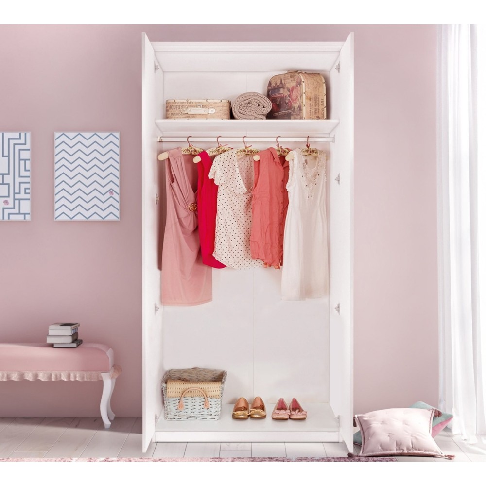 Cindy wardrobe with 3 doors or 2 doors with Led coat hanger, for Girls.