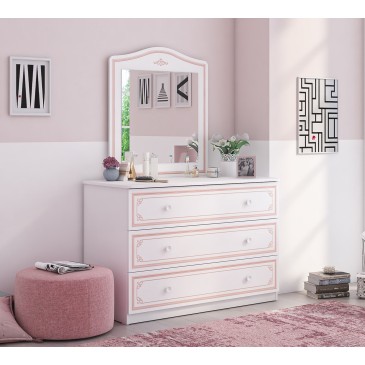 Cindy Dresser weiße Farbe, mit 3 großen Schubladen und Möglichkeit, den Spiegel hinzuzufügen