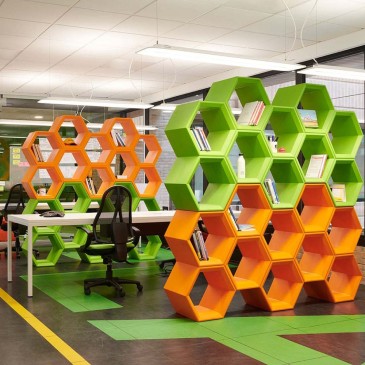 Hexa bookcase by Slide set in open space offices