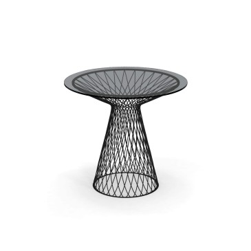 Heaven round outdoor table by Emu made in Italy with steel base and tempered glass top