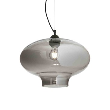 Bistrò Round suspension lamp with black metal frame and transparent glass diffuser