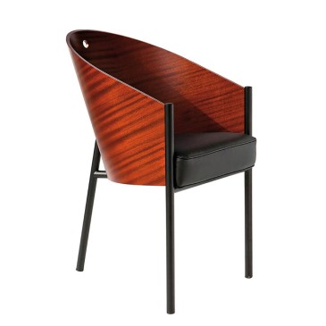 Reedição da cadeira Costes de Philippe Starck com assento curvo folheado a madeira